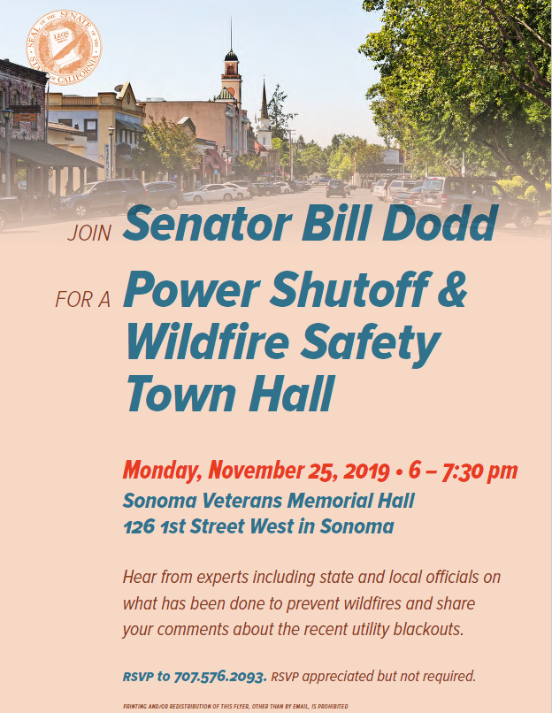 11.25.19 Senator Dodd Power Shutoff Wildfire Safety Town Hall Flyer